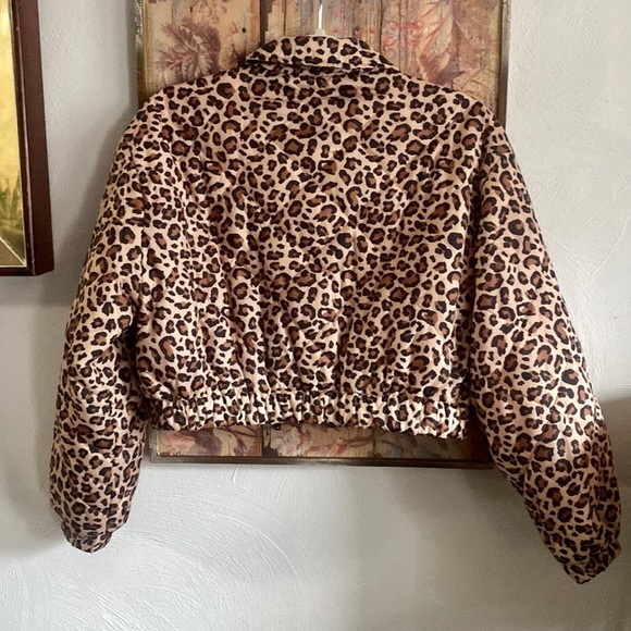 ZARA LEOPARD CROP PUFFER JACKET CROP PUFFER MOTO COAT ANIMAL PRINT FULL ZIP S - Picture 8 of 16